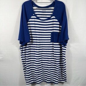 Torrid Classic Fit Pocket Navy and White Striped Raglan Tee 0838
